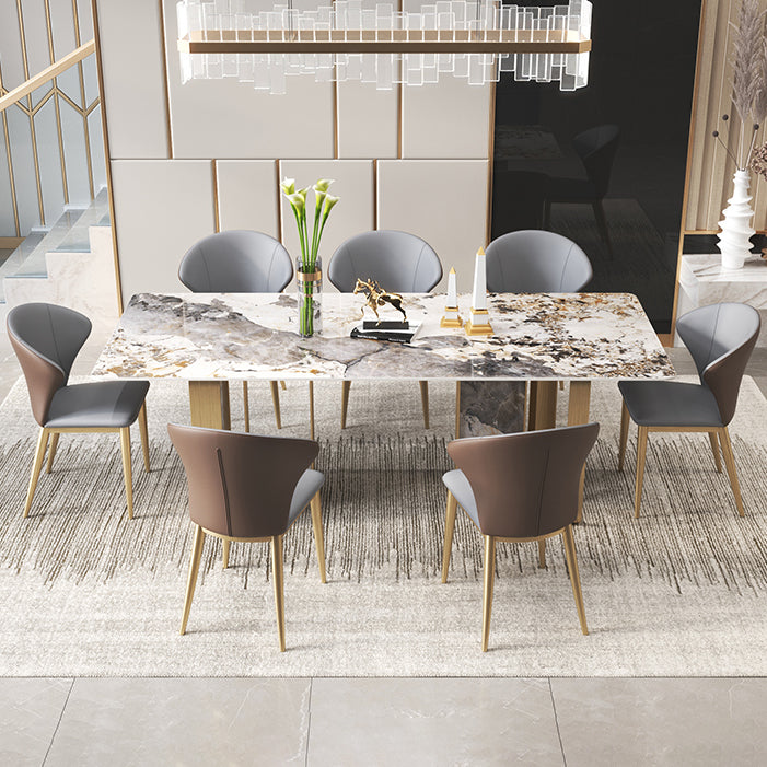 Scandinavian Style 1/3/4/5/6/7/8/9 Pieces Furniture Rectangle Sintered Stone Dining Set 8 Pieces: Table, 7 Chairs Clearhalo 'Dining Room Sets' 'Dining Tables & Seating' 'dining_room_set' 'furn' 'furn_dining_room_set' 'Furniture' 'furniture_dining_room_set' 'Kitchen & Dining Furniture' 'kitchen&dining_furn' 'kitchen' 4693057