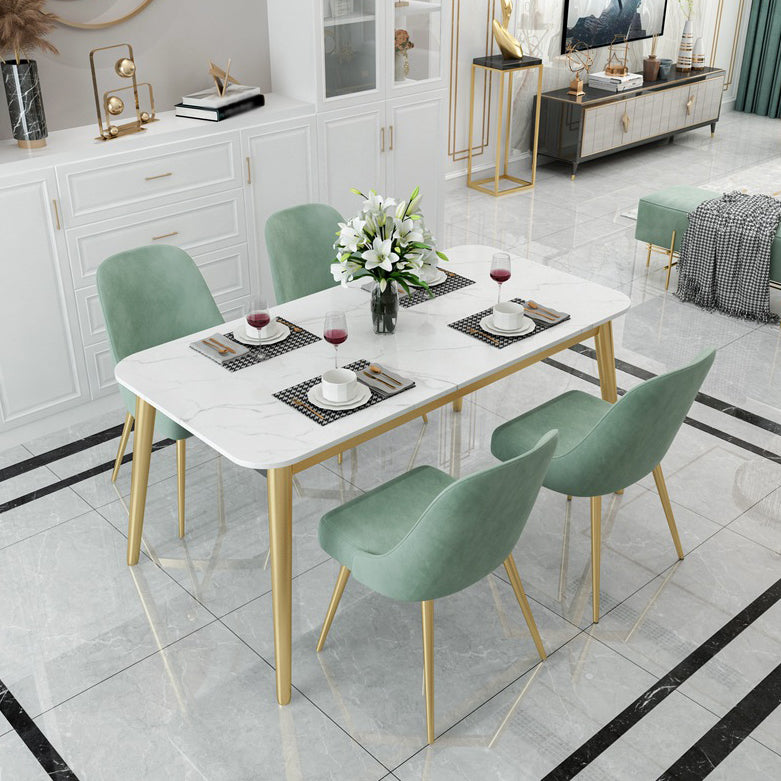 Glam Style 1/4/5 Pieces Dining Set White-gold Table Kitchen Set for Dining Room 5 Pieces: Table, 4 Green Chairs Clearhalo 'Dining Room Sets' 'Dining Tables & Seating' 'dining_room_set' 'furn' 'furn_dining_room_set' 'Furniture' 'furniture_dining_room_set' 'Kitchen & Dining Furniture' 'kitchen&dining_furn' 'kitchen' 4693095