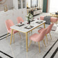 Glam Style 1/4/5 Pieces Dining Set White-gold Table Kitchen Set for Dining Room 5 Pieces: Table, 4 Pink Chairs Clearhalo 'Dining Room Sets' 'Dining Tables & Seating' 'dining_room_set' 'furn' 'furn_dining_room_set' 'Furniture' 'furniture_dining_room_set' 'Kitchen & Dining Furniture' 'kitchen&dining_furn' 'kitchen' 4693101
