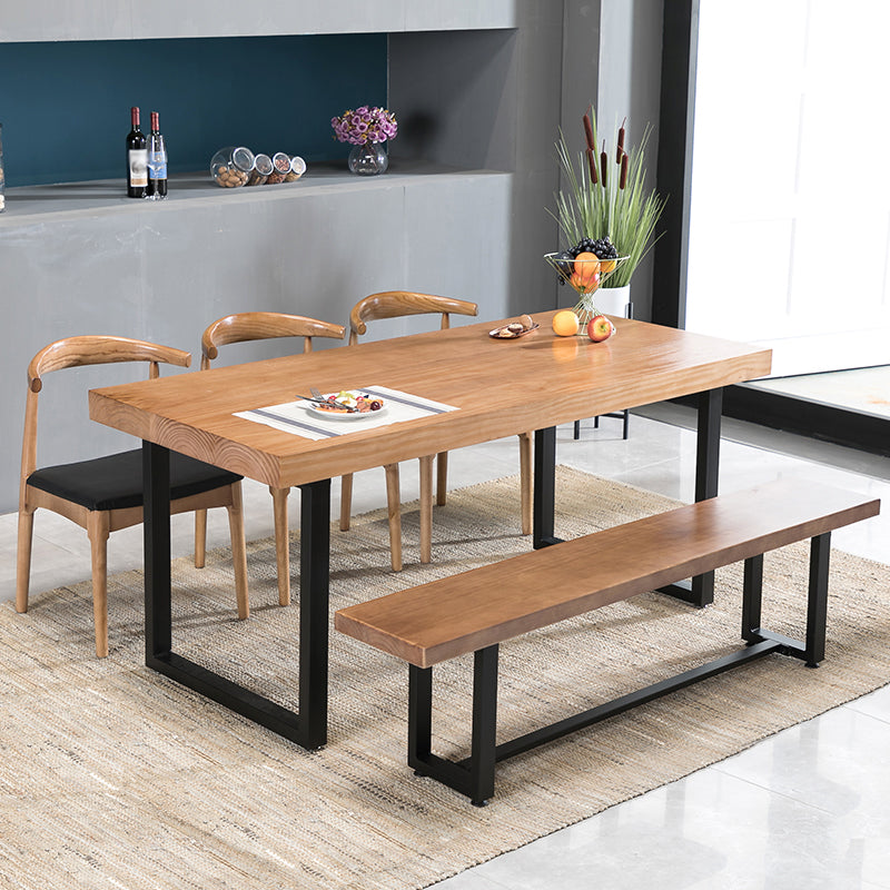 Industrial 1/2/5/7 Pieces Rectangle Dining Set Solid Wood Dining Table with Chairs 5 Pieces: Table, 3 Chairs, 1 Bench Clearhalo 'Dining Room Sets' 'Dining Tables & Seating' 'dining_room_set' 'furn' 'furn_dining_room_set' 'Furniture' 'furniture_dining_room_set' 'Kitchen & Dining Furniture' 'kitchen&dining_furn' 'kitchen' 4693126