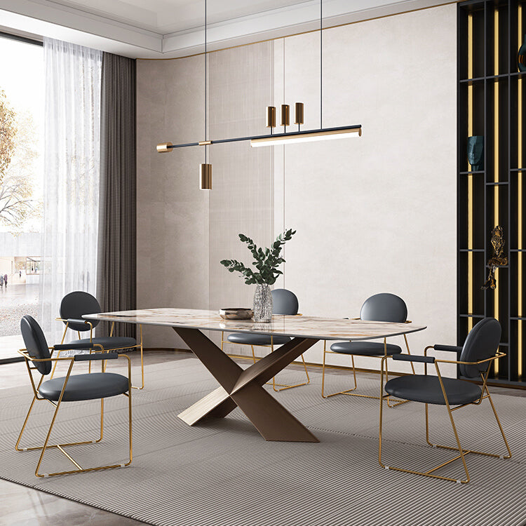 Glam 1/2/5/6/7 Pieces Dining Set Sintered Stone Dining Table Set 6 Pieces: Table, 5 Chairs Clearhalo 'Dining Room Sets' 'Dining Tables & Seating' 'dining_room_set' 'furn' 'furn_dining_room_set' 'Furniture' 'furniture_dining_room_set' 'Kitchen & Dining Furniture' 'kitchen&dining_furn' 'kitchen' 4693169