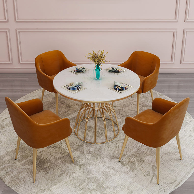 Glam 1/5 Pieces Dining Set Sintered Stone Dining Table Set for Dining Areas 5 Pieces: Table, 4 Orange Chairs Clearhalo 'Dining Room Sets' 'Dining Tables & Seating' 'dining_room_set' 'furn' 'furn_dining_room_set' 'Furniture' 'furniture_dining_room_set' 'Kitchen & Dining Furniture' 'kitchen&dining_furn' 'kitchen' 4693248