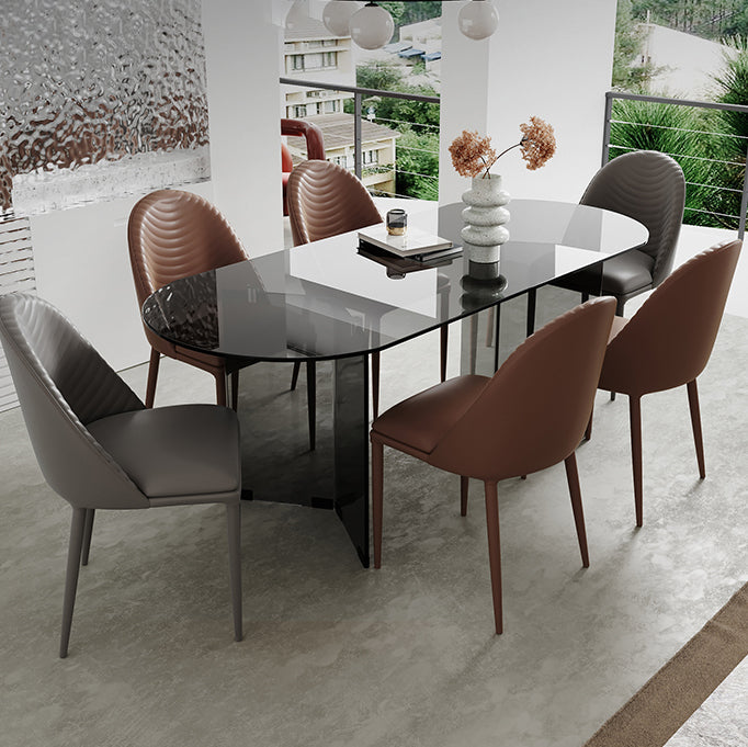 Glass Contemporary Oval Dining Table Clear Glass Top Table with Double Pedestal Black 63"L x 31.5"W x 29.5"H Without Chairs Clearhalo ' dining_table' 'Dining Tables & Seating' 'Dining Tables' 'furn' 'furn_dining_table' 'Furniture' 'furniture_dining_table' 'Kitchen & Dining Furniture' 'kitchen&dining_furn' 'kitchen' 'kitchen_dining_table' 4693284