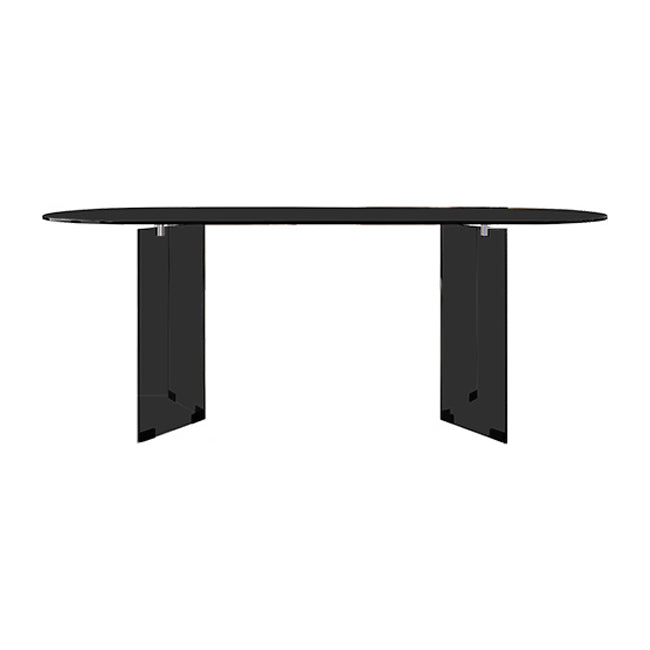 Glass Contemporary Oval Dining Table Clear Glass Top Table with Double Pedestal Black 55.1"L x 29.5"W x 29.5"H Without Chairs Clearhalo ' dining_table' 'Dining Tables & Seating' 'Dining Tables' 'furn' 'furn_dining_table' 'Furniture' 'furniture_dining_table' 'Kitchen & Dining Furniture' 'kitchen&dining_furn' 'kitchen' 'kitchen_dining_table' 4693287