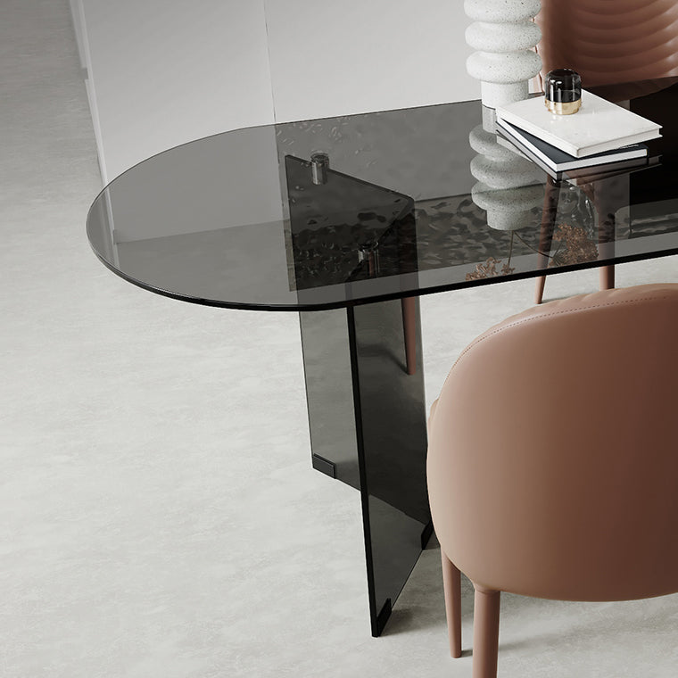 Glass Contemporary Oval Dining Table Clear Glass Top Table with Double Pedestal Clearhalo ' dining_table' 'Dining Tables & Seating' 'Dining Tables' 'furn' 'furn_dining_table' 'Furniture' 'furniture_dining_table' 'Kitchen & Dining Furniture' 'kitchen&dining_furn' 'kitchen' 'kitchen_dining_table' 4693289