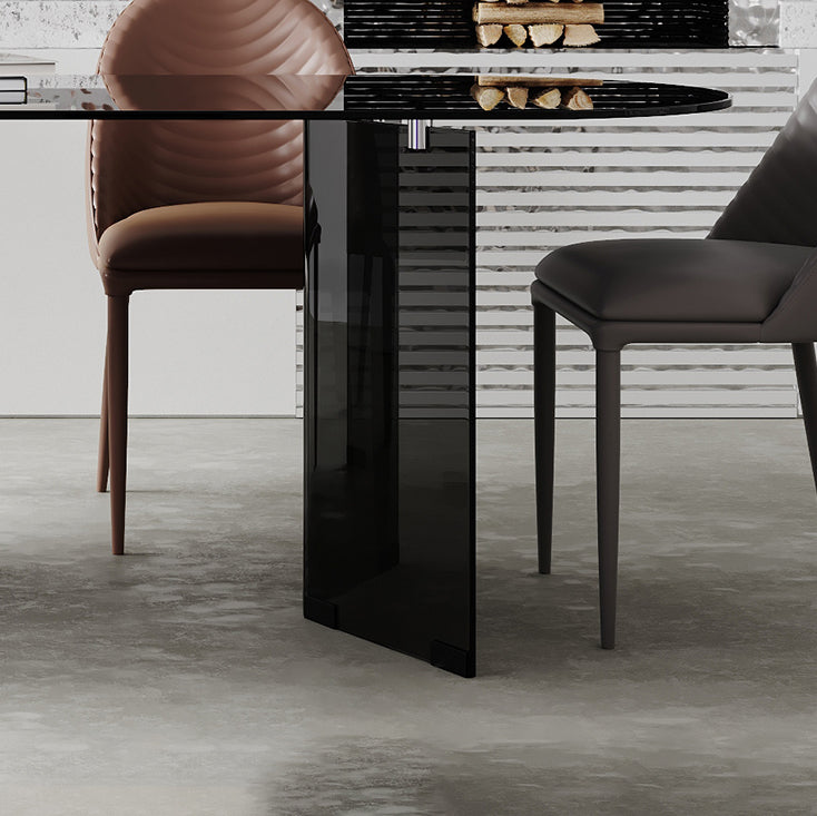 Glass Contemporary Oval Dining Table Clear Glass Top Table with Double Pedestal Clearhalo ' dining_table' 'Dining Tables & Seating' 'Dining Tables' 'furn' 'furn_dining_table' 'Furniture' 'furniture_dining_table' 'Kitchen & Dining Furniture' 'kitchen&dining_furn' 'kitchen' 'kitchen_dining_table' 4693291