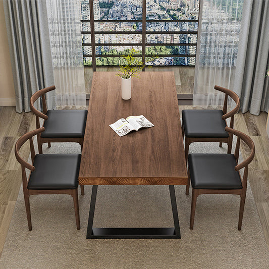 Industrial Wood Dining Table Rectangle Brown Dining Table with Black Frame 47.2"L x 23.6"W x 29.5"H Without Chairs