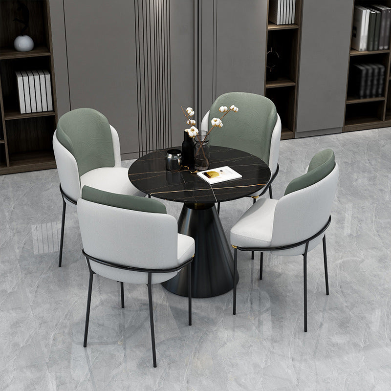 Sintered Stone Dining Table Modern Round Dining Table with Pedestal Base Black Gold 23.6"L x 23.6"W x 29.5"H Without Chairs Clearhalo ' dining_table' 'Dining Tables & Seating' 'Dining Tables' 'furn' 'furn_dining_table' 'Furniture' 'furniture_dining_table' 'Kitchen & Dining Furniture' 'kitchen&dining_furn' 'kitchen' 'kitchen_dining_table' 4693436