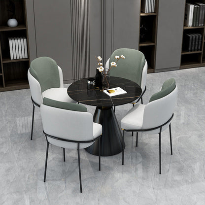 Sintered Stone Dining Table Modern Round Dining Table with Pedestal Base Black Gold 23.6"L x 23.6"W x 29.5"H Without Chairs Clearhalo ' dining_table' 'Dining Tables & Seating' 'Dining Tables' 'furn' 'furn_dining_table' 'Furniture' 'furniture_dining_table' 'Kitchen & Dining Furniture' 'kitchen&dining_furn' 'kitchen' 'kitchen_dining_table' 4693436