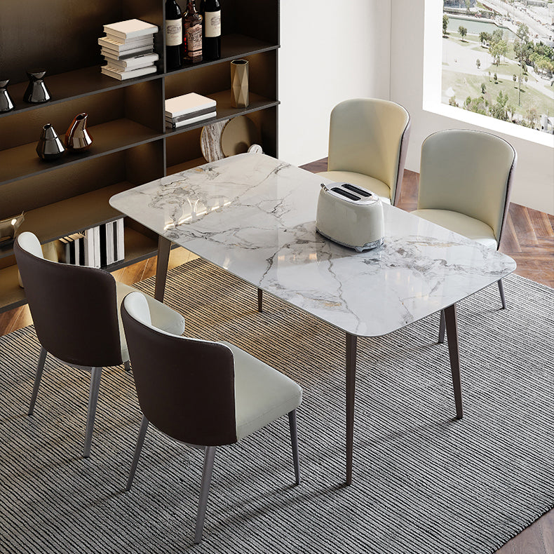 Modern Stone Rectangle Dining Table Home Kitchen Dinner Tripod Base Dining Table Matte White Without Chairs Clearhalo ' dining_table' 'Dining Tables & Seating' 'Dining Tables' 'furn' 'furn_dining_table' 'Furniture' 'furniture_dining_table' 'Kitchen & Dining Furniture' 'kitchen&dining_furn' 'kitchen' 'kitchen_dining_table' 4693503