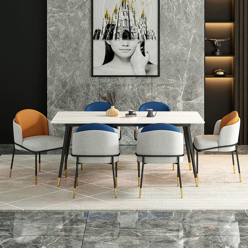 Stone Dining Table Contemporary Dining Table with 4 Black Legs White 70.9"L x 35.4"W x 29.5"H Without Chairs Clearhalo ' dining_table' 'Dining Tables & Seating' 'Dining Tables' 'furn' 'furn_dining_table' 'Furniture' 'furniture_dining_table' 'Kitchen & Dining Furniture' 'kitchen&dining_furn' 'kitchen' 'kitchen_dining_table' 4693531