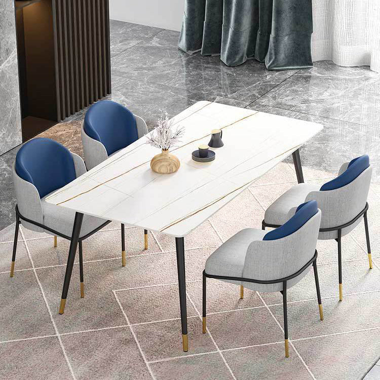 Stone Dining Table Contemporary Dining Table with 4 Black Legs White 59.1"L x 31.5"W x 29.5"H Without Chairs Clearhalo ' dining_table' 'Dining Tables & Seating' 'Dining Tables' 'furn' 'furn_dining_table' 'Furniture' 'furniture_dining_table' 'Kitchen & Dining Furniture' 'kitchen&dining_furn' 'kitchen' 'kitchen_dining_table' 4693533