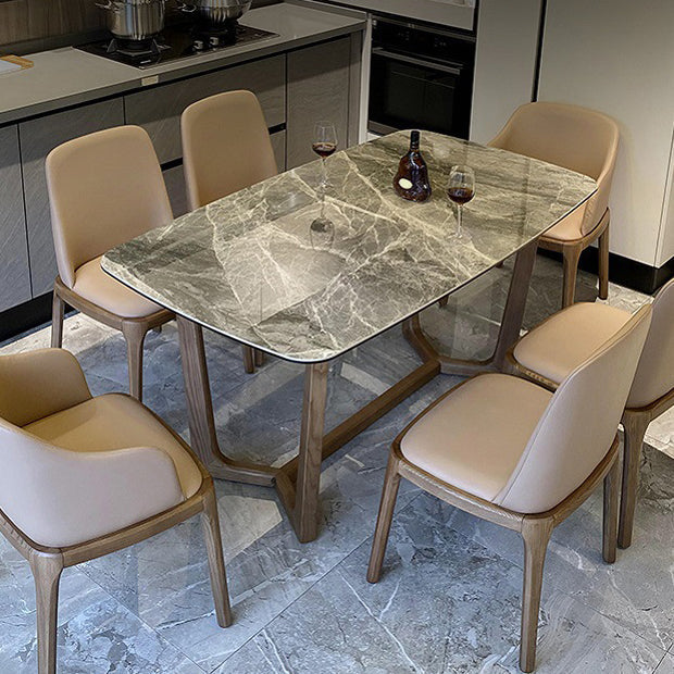 Home Dinner Room Kitchen Table Traditional Luxury Stone and Wood Dining Site Table Gray Without Chairs Clearhalo ' dining_table' 'Dining Tables & Seating' 'Dining Tables' 'furn' 'furn_dining_table' 'Furniture' 'furniture_dining_table' 'Kitchen & Dining Furniture' 'kitchen&dining_furn' 'kitchen' 'kitchen_dining_table' 4693594