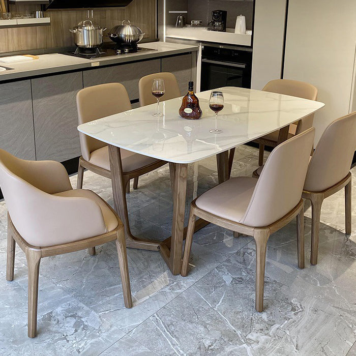 Stone Top Dining Table Rectangle Wood Table with Trestle Base White Without Chairs Clearhalo ' dining_table' 'Dining Tables & Seating' 'Dining Tables' 'furn' 'furn_dining_table' 'Furniture' 'furniture_dining_table' 'Kitchen & Dining Furniture' 'kitchen&dining_furn' 'kitchen' 'kitchen_dining_table' 4693610