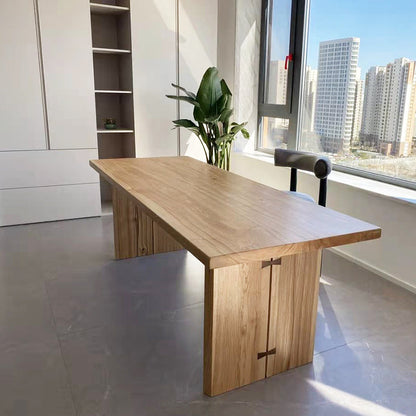 Modern Solid Wood Table for Restaurant Rectangle Table with Double Pedestal Natural 47.2"L x 23.6"W x 29.5"H Without Chairs Clearhalo ' dining_table' 'Dining Tables & Seating' 'Dining Tables' 'furn' 'furn_dining_table' 'Furniture' 'furniture_dining_table' 'Kitchen & Dining Furniture' 'kitchen&dining_furn' 'kitchen' 'kitchen_dining_table' 4693623