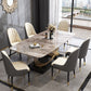 Stone Top Dining Table Modern Rectangle Dining Table with Gold Pedestal Base Grey Without Chairs Clearhalo ' dining_table' 'Dining Tables & Seating' 'Dining Tables' 'furn' 'furn_dining_table' 'Furniture' 'furniture_dining_table' 'Kitchen & Dining Furniture' 'kitchen&dining_furn' 'kitchen' 'kitchen_dining_table' 4693657