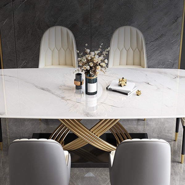 Stone Top Dining Table Modern Rectangle Dining Table with Gold Pedestal Base Clearhalo ' dining_table' 'Dining Tables & Seating' 'Dining Tables' 'furn' 'furn_dining_table' 'Furniture' 'furniture_dining_table' 'Kitchen & Dining Furniture' 'kitchen&dining_furn' 'kitchen' 'kitchen_dining_table' 4693660