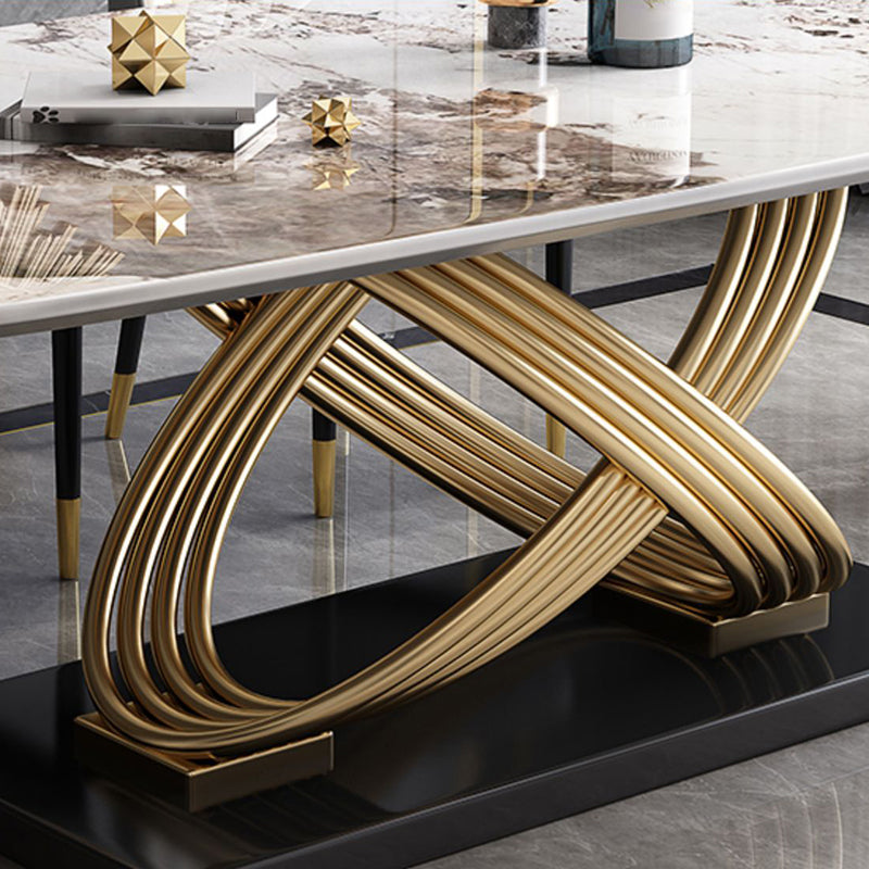Stone Top Dining Table Modern Rectangle Dining Table with Gold Pedestal Base Clearhalo ' dining_table' 'Dining Tables & Seating' 'Dining Tables' 'furn' 'furn_dining_table' 'Furniture' 'furniture_dining_table' 'Kitchen & Dining Furniture' 'kitchen&dining_furn' 'kitchen' 'kitchen_dining_table' 4693662