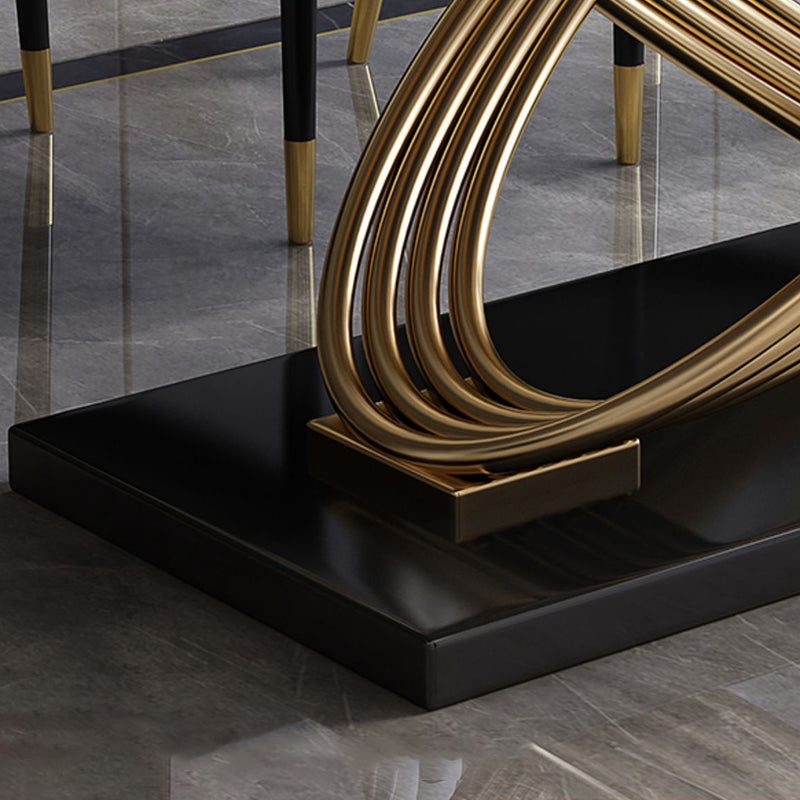 Stone Top Dining Table Modern Rectangle Dining Table with Gold Pedestal Base Clearhalo ' dining_table' 'Dining Tables & Seating' 'Dining Tables' 'furn' 'furn_dining_table' 'Furniture' 'furniture_dining_table' 'Kitchen & Dining Furniture' 'kitchen&dining_furn' 'kitchen' 'kitchen_dining_table' 4693663