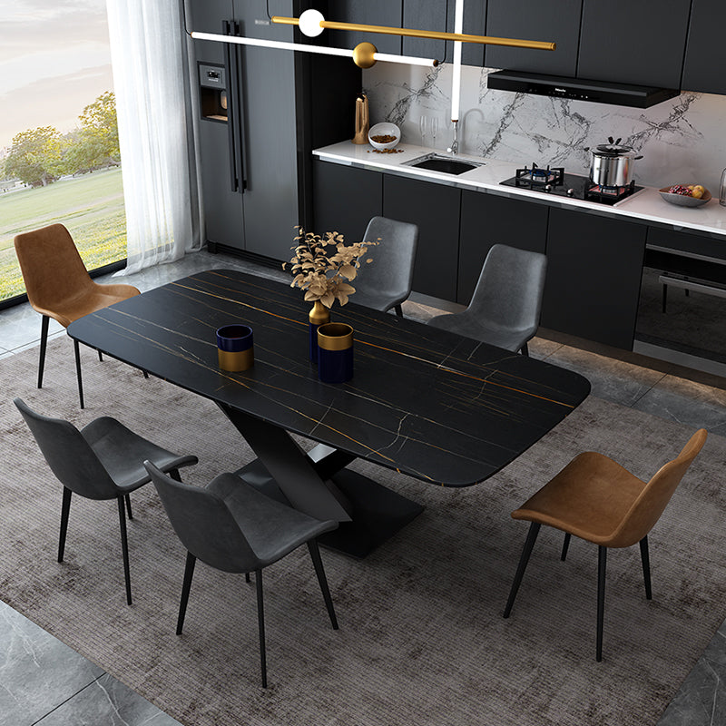 Rectangle Sintered Stone Top Dining Table Luxury Table with Pedestal Base Black Without Chairs Clearhalo ' dining_table' 'Dining Tables & Seating' 'Dining Tables' 'furn' 'furn_dining_table' 'Furniture' 'furniture_dining_table' 'Kitchen & Dining Furniture' 'kitchen&dining_furn' 'kitchen' 'kitchen_dining_table' 4693694