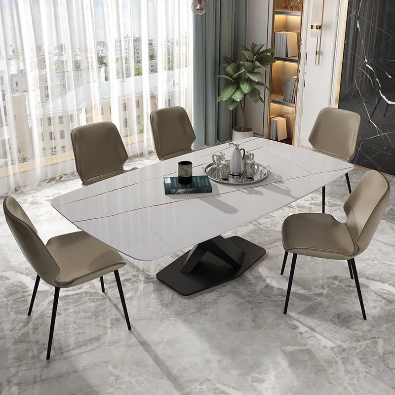 Rectangle Sintered Stone Top Dining Table Luxury Table with Pedestal Base White 55.1"L x 31.5"W x 29.5"H Without Chairs Clearhalo ' dining_table' 'Dining Tables & Seating' 'Dining Tables' 'furn' 'furn_dining_table' 'Furniture' 'furniture_dining_table' 'Kitchen & Dining Furniture' 'kitchen&dining_furn' 'kitchen' 'kitchen_dining_table' 4693695