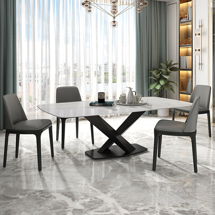 Rectangle Sintered Stone Top Dining Table Luxury Table with Pedestal Base White 70.9"L x 35.4"W x 29.5"H Without Chairs Clearhalo ' dining_table' 'Dining Tables & Seating' 'Dining Tables' 'furn' 'furn_dining_table' 'Furniture' 'furniture_dining_table' 'Kitchen & Dining Furniture' 'kitchen&dining_furn' 'kitchen' 'kitchen_dining_table' 4693696