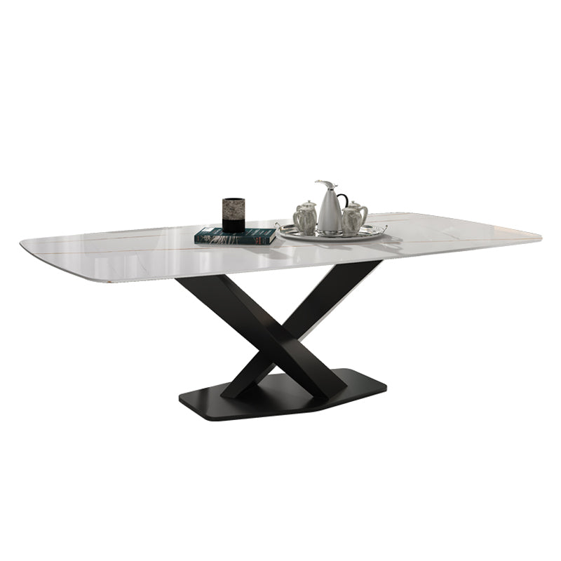 Rectangle Sintered Stone Top Dining Table Luxury Table with Pedestal Base White Without Chairs Clearhalo ' dining_table' 'Dining Tables & Seating' 'Dining Tables' 'furn' 'furn_dining_table' 'Furniture' 'furniture_dining_table' 'Kitchen & Dining Furniture' 'kitchen&dining_furn' 'kitchen' 'kitchen_dining_table' 4693701