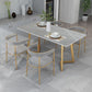 Sintered Stone Top Dining Table Rectangle Table with Double Pedestal for Restaurant Gray Gold Clearhalo ' dining_table' 'Dining Tables & Seating' 'Dining Tables' 'furn' 'furn_dining_table' 'Furniture' 'furniture_dining_table' 'Kitchen & Dining Furniture' 'kitchen&dining_furn' 'kitchen' 'kitchen_dining_table' 4693709
