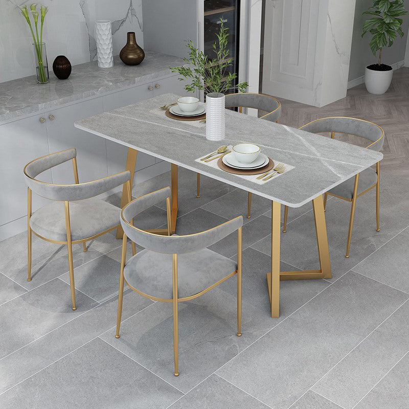Sintered Stone Top Dining Table Rectangle Table with Double Pedestal for Restaurant Gray Gold Clearhalo ' dining_table' 'Dining Tables & Seating' 'Dining Tables' 'furn' 'furn_dining_table' 'Furniture' 'furniture_dining_table' 'Kitchen & Dining Furniture' 'kitchen&dining_furn' 'kitchen' 'kitchen_dining_table' 4693709