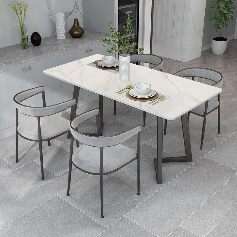 Sintered Stone Top Dining Table Rectangle Table with Double Pedestal for Restaurant White Black Clearhalo ' dining_table' 'Dining Tables & Seating' 'Dining Tables' 'furn' 'furn_dining_table' 'Furniture' 'furniture_dining_table' 'Kitchen & Dining Furniture' 'kitchen&dining_furn' 'kitchen' 'kitchen_dining_table' 4693712