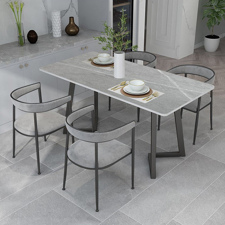 Sintered Stone Top Dining Table Rectangle Table with Double Pedestal for Restaurant Gray Black Clearhalo ' dining_table' 'Dining Tables & Seating' 'Dining Tables' 'furn' 'furn_dining_table' 'Furniture' 'furniture_dining_table' 'Kitchen & Dining Furniture' 'kitchen&dining_furn' 'kitchen' 'kitchen_dining_table' 4693717