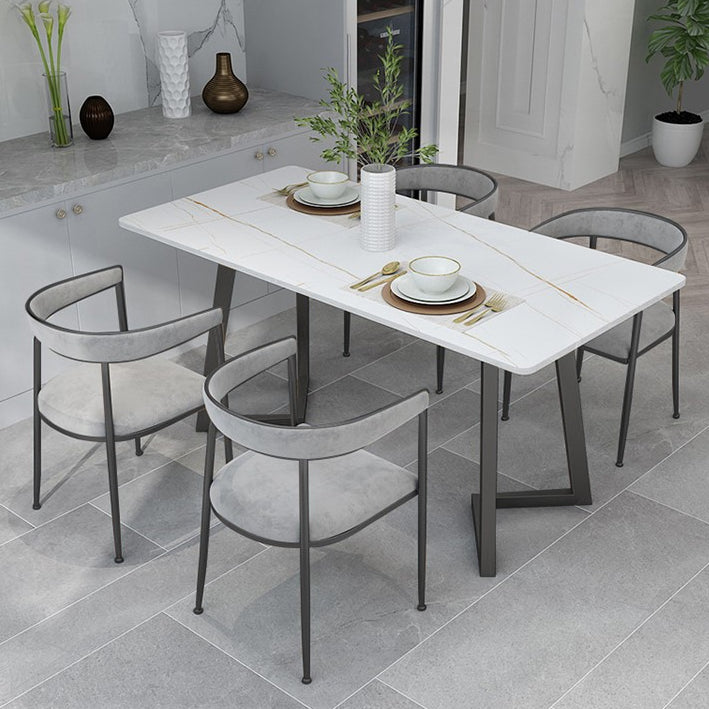 Sintered Stone Top Dining Table Rectangle Table with Double Pedestal for Restaurant White Gold Black Clearhalo ' dining_table' 'Dining Tables & Seating' 'Dining Tables' 'furn' 'furn_dining_table' 'Furniture' 'furniture_dining_table' 'Kitchen & Dining Furniture' 'kitchen&dining_furn' 'kitchen' 'kitchen_dining_table' 4693718