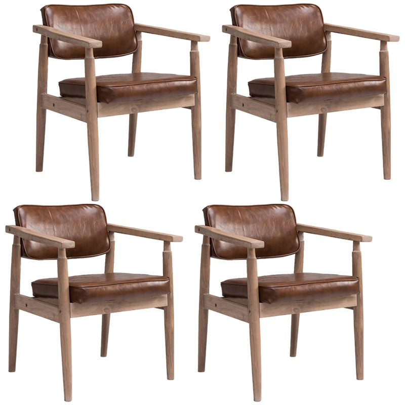Farmhouse Rubberwood Open Arm Chair Leather Matte Finish Dining Chair Light Brown Gray Set of 4 Clearhalo ' kitchen&dining_furn' 'Dining Chairs' 'Dining Tables & Seating' 'dining_chair' 'Furniture' 'furniture_dining_chair' 'Kitchen & Dining Furniture' 'kitchen' 4693787