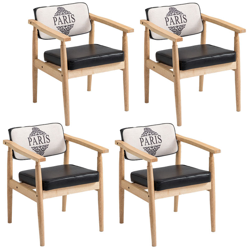 Farmhouse Rubberwood Open Arm Chair Leather Matte Finish Dining Chair Matte Black Natural Wood Set of 4 Clearhalo ' kitchen&dining_furn' 'Dining Chairs' 'Dining Tables & Seating' 'dining_chair' 'Furniture' 'furniture_dining_chair' 'Kitchen & Dining Furniture' 'kitchen' 4693792