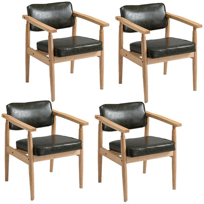 Farmhouse Rubberwood Open Arm Chair Leather Matte Finish Dining Chair Blackish Green Natural Wood Set of 4 Clearhalo ' kitchen&dining_furn' 'Dining Chairs' 'Dining Tables & Seating' 'dining_chair' 'Furniture' 'furniture_dining_chair' 'Kitchen & Dining Furniture' 'kitchen' 4693796