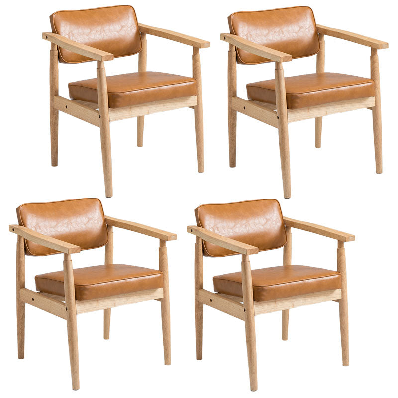 Farmhouse Rubberwood Open Arm Chair Leather Matte Finish Dining Chair Orange Natural Wood Set of 4 Clearhalo ' kitchen&dining_furn' 'Dining Chairs' 'Dining Tables & Seating' 'dining_chair' 'Furniture' 'furniture_dining_chair' 'Kitchen & Dining Furniture' 'kitchen' 4693798