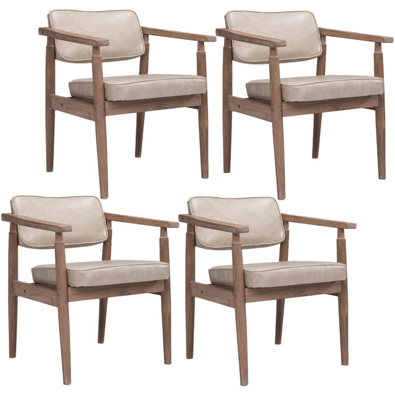 Farmhouse Rubberwood Open Arm Chair Leather Matte Finish Dining Chair Off-White Gray Set of 4 Clearhalo ' kitchen&dining_furn' 'Dining Chairs' 'Dining Tables & Seating' 'dining_chair' 'Furniture' 'furniture_dining_chair' 'Kitchen & Dining Furniture' 'kitchen' 4693799