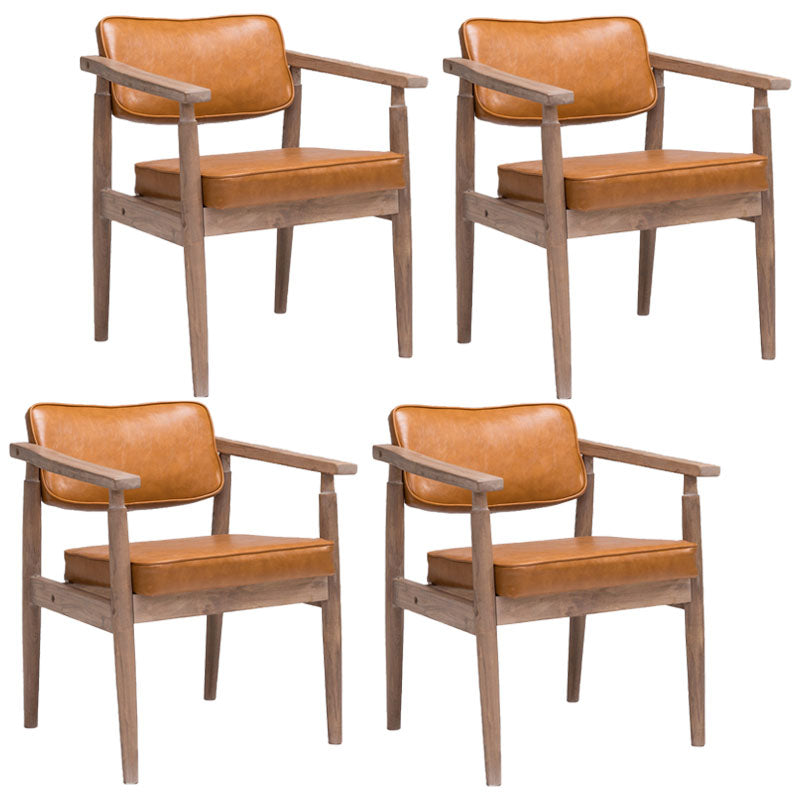 Farmhouse Rubberwood Open Arm Chair Leather Matte Finish Dining Chair Orange Gray Set of 4 Clearhalo ' kitchen&dining_furn' 'Dining Chairs' 'Dining Tables & Seating' 'dining_chair' 'Furniture' 'furniture_dining_chair' 'Kitchen & Dining Furniture' 'kitchen' 4693806