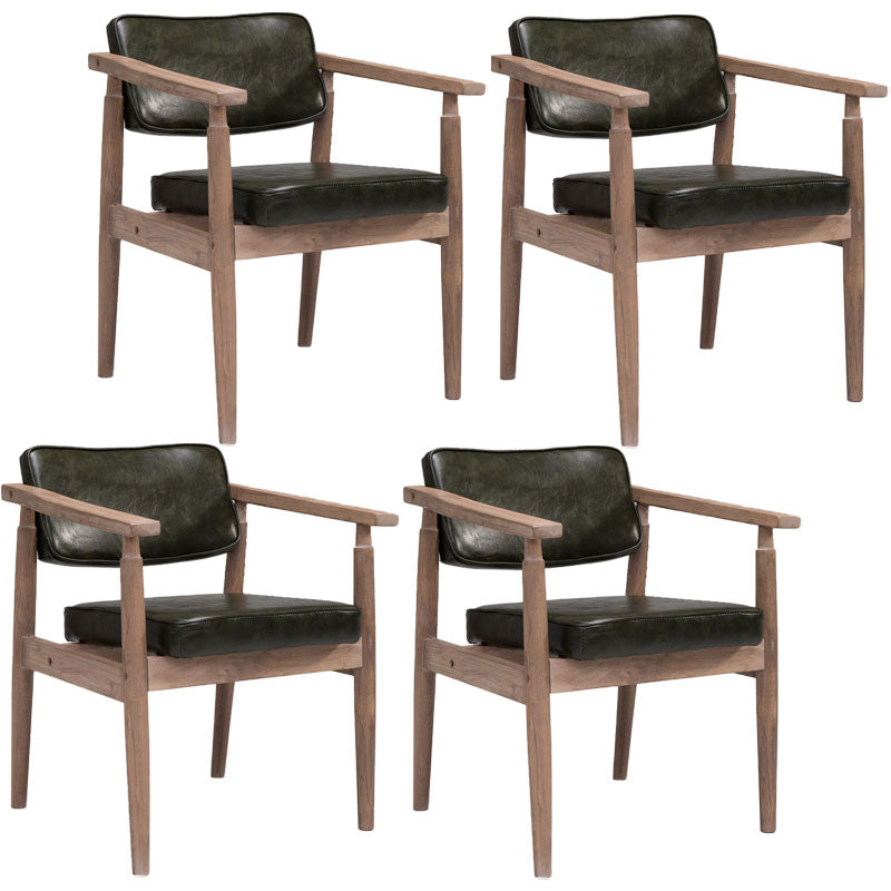Farmhouse Rubberwood Open Arm Chair Leather Matte Finish Dining Chair Blackish Green Gray Set of 4 Clearhalo ' kitchen&dining_furn' 'Dining Chairs' 'Dining Tables & Seating' 'dining_chair' 'Furniture' 'furniture_dining_chair' 'Kitchen & Dining Furniture' 'kitchen' 4693808