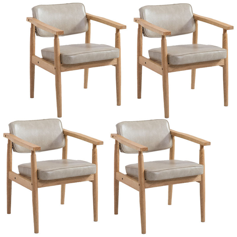 Farmhouse Rubberwood Open Arm Chair Leather Matte Finish Dining Chair Off-White Natural Wood Set of 4 Clearhalo ' kitchen&dining_furn' 'Dining Chairs' 'Dining Tables & Seating' 'dining_chair' 'Furniture' 'furniture_dining_chair' 'Kitchen & Dining Furniture' 'kitchen' 4693809