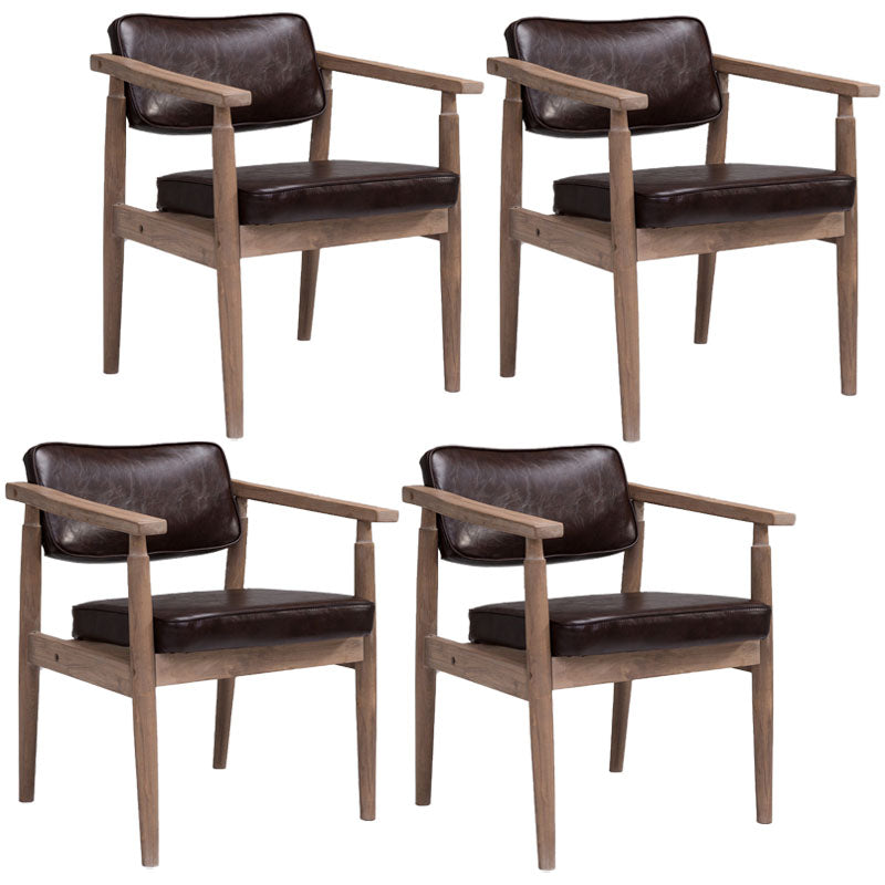 Farmhouse Rubberwood Open Arm Chair Leather Matte Finish Dining Chair Dark Coffee Gray Set of 4 Clearhalo ' kitchen&dining_furn' 'Dining Chairs' 'Dining Tables & Seating' 'dining_chair' 'Furniture' 'furniture_dining_chair' 'Kitchen & Dining Furniture' 'kitchen' 4693811