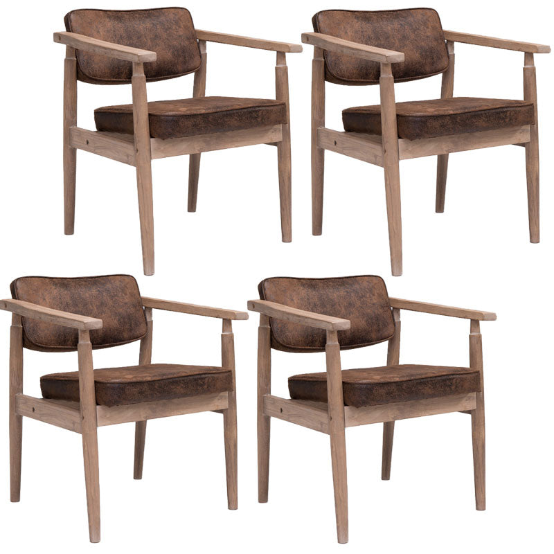 Farmhouse Rubberwood Open Arm Chair Leather Matte Finish Dining Chair Brown Gray Set of 4 Clearhalo ' kitchen&dining_furn' 'Dining Chairs' 'Dining Tables & Seating' 'dining_chair' 'Furniture' 'furniture_dining_chair' 'Kitchen & Dining Furniture' 'kitchen' 4693812
