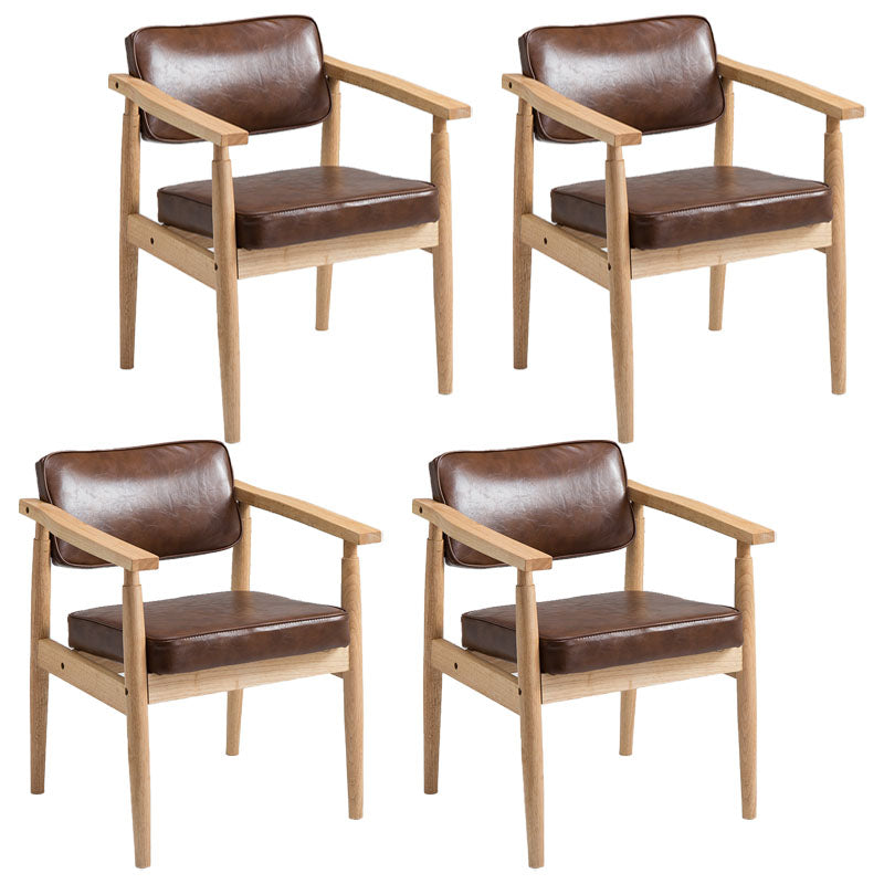 Farmhouse Rubberwood Open Arm Chair Leather Matte Finish Dining Chair Light Brown Natural Wood Set of 4 Clearhalo ' kitchen&dining_furn' 'Dining Chairs' 'Dining Tables & Seating' 'dining_chair' 'Furniture' 'furniture_dining_chair' 'Kitchen & Dining Furniture' 'kitchen' 4693813