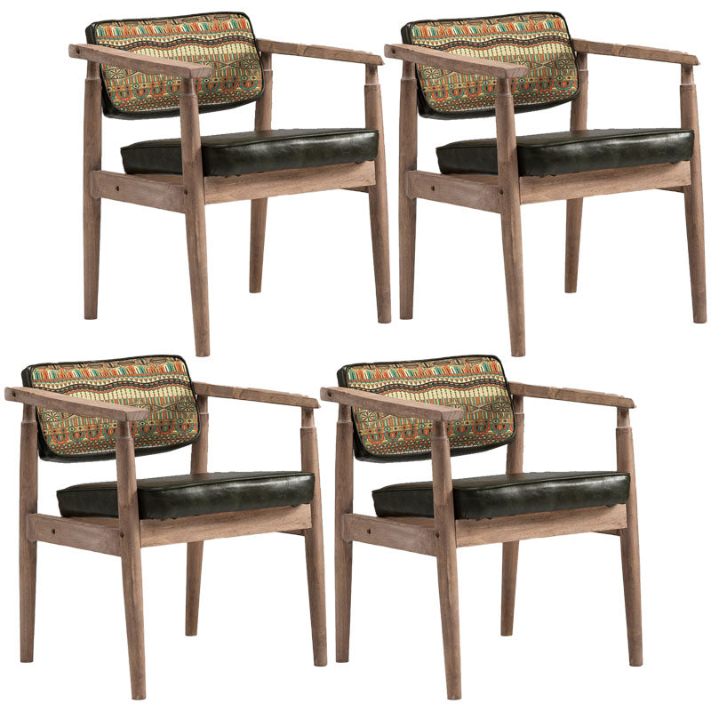 Farmhouse Rubberwood Open Arm Chair Leather Matte Finish Dining Chair Dark Green Gray Set of 4 Clearhalo ' kitchen&dining_furn' 'Dining Chairs' 'Dining Tables & Seating' 'dining_chair' 'Furniture' 'furniture_dining_chair' 'Kitchen & Dining Furniture' 'kitchen' 4693814
