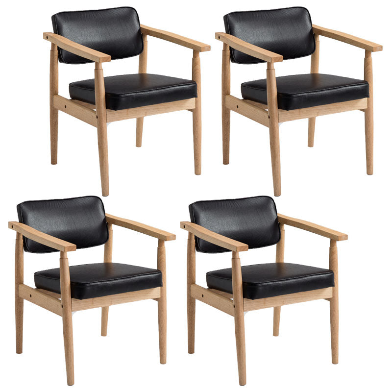 Farmhouse Rubberwood Open Arm Chair Leather Matte Finish Dining Chair Black Natural Wood Set of 4 Clearhalo ' kitchen&dining_furn' 'Dining Chairs' 'Dining Tables & Seating' 'dining_chair' 'Furniture' 'furniture_dining_chair' 'Kitchen & Dining Furniture' 'kitchen' 4693816