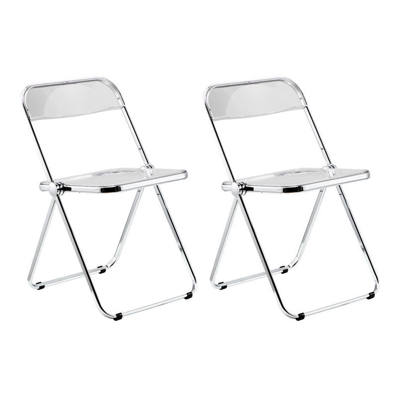 Industrial Design Plastic Dining Armless Chair Open Back Folding Side Chair Clear 2 Piece Set Clearhalo ' kitchen&dining_furn' 'Dining Chairs' 'Dining Tables & Seating' 'dining_chair' 'furn' 'furn_dining_chair' 'Furniture' 'furniture_dining_chair' 'Kitchen & Dining Furniture' 'kitchen' 4693945