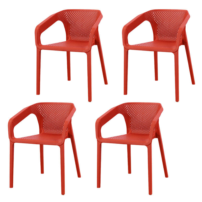 Modern Style Stackable Chair Dining Arm Chair with Plastic Legs for Kitchen Red Set of 4 Clearhalo ' kitchen&dining_furn' 'Dining Chairs' 'Dining Tables & Seating' 'dining_chair' 'Furniture' 'furniture_dining_chair' 'Kitchen & Dining Furniture' 'kitchen' 4693955