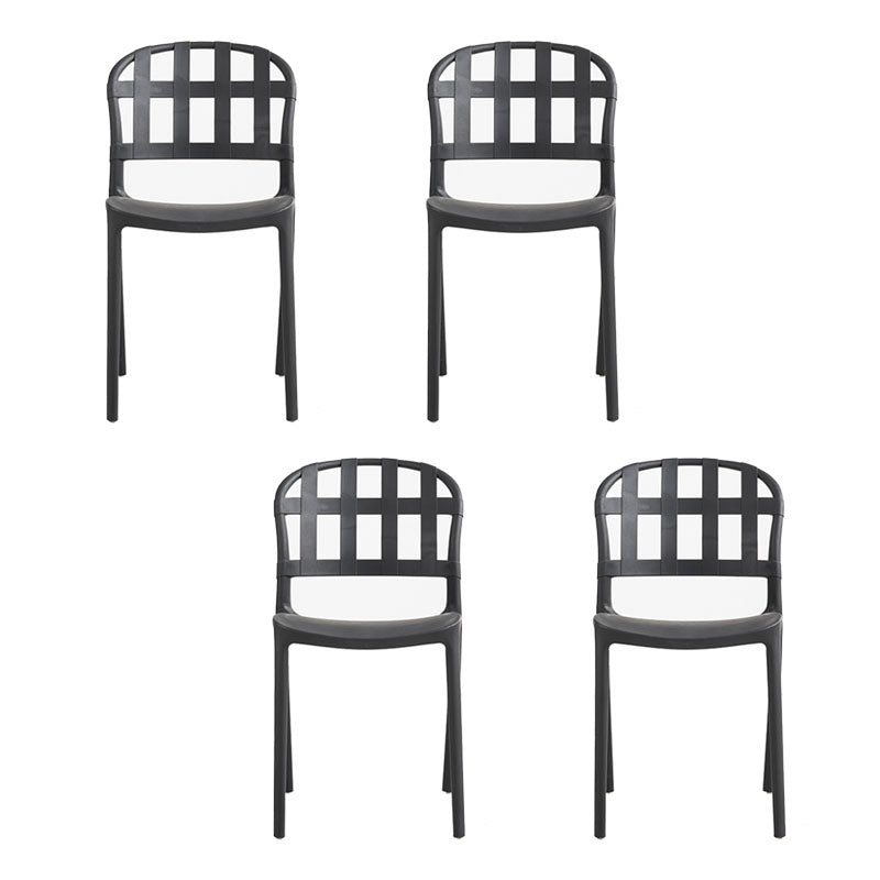 Scandinavian Style Armless Open Back Chairs Stacking Plastic Side Chair Black 4 Piece Set Clearhalo ' kitchen&dining_furn' 'Dining Chairs' 'Dining Tables & Seating' 'dining_chair' 'furn' 'furn_dining_chair' 'Furniture' 'furniture_dining_chair' 'Kitchen & Dining Furniture' 'kitchen' 4694008