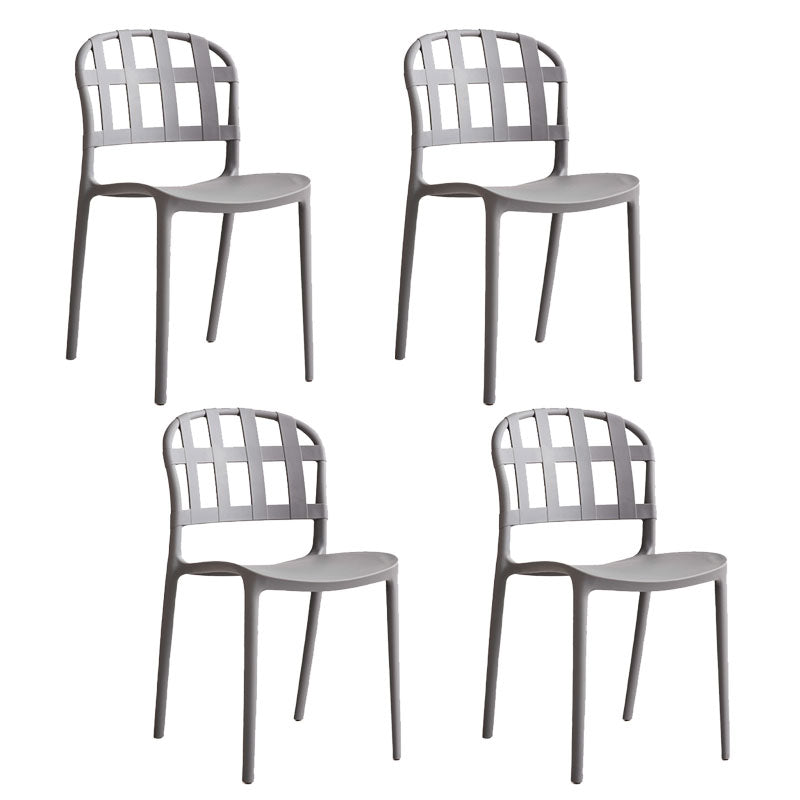Scandinavian Style Armless Open Back Chairs Stacking Plastic Side Chair Grey 4 Piece Set Clearhalo ' kitchen&dining_furn' 'Dining Chairs' 'Dining Tables & Seating' 'dining_chair' 'furn' 'furn_dining_chair' 'Furniture' 'furniture_dining_chair' 'Kitchen & Dining Furniture' 'kitchen' 4694020