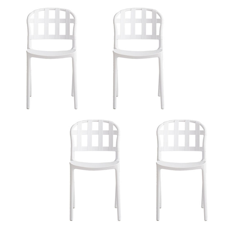 Scandinavian Style Armless Open Back Chairs Stacking Plastic Side Chair White 4 Piece Set Clearhalo ' kitchen&dining_furn' 'Dining Chairs' 'Dining Tables & Seating' 'dining_chair' 'furn' 'furn_dining_chair' 'Furniture' 'furniture_dining_chair' 'Kitchen & Dining Furniture' 'kitchen' 4694024